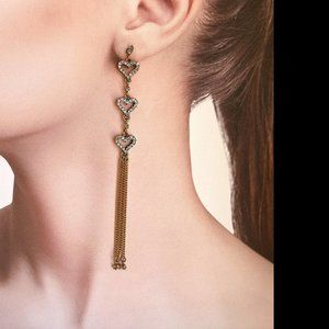 Betsey Johnson Crystal Bow Long Tassel Earrings